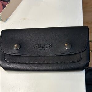 Guess Black Faux Leather Snap-Front Wallet Clutch